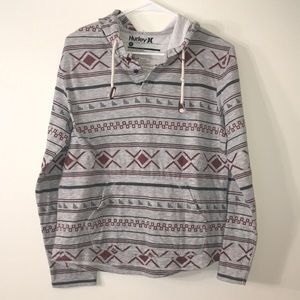 Hurley gray & red patterned long sleeved hoodie